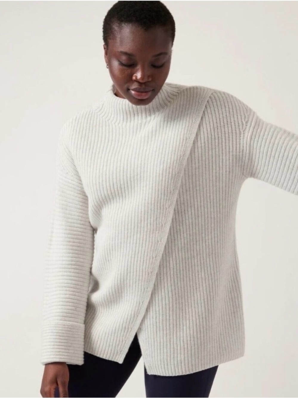 Athleta Oatmeal Ribbed Mock Neck Sweater